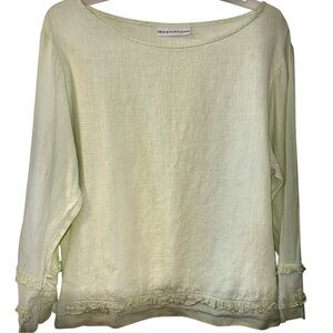 Bryn Walker Light Green Linen Blend Boatneck Top Ruffle Detail Size Medium